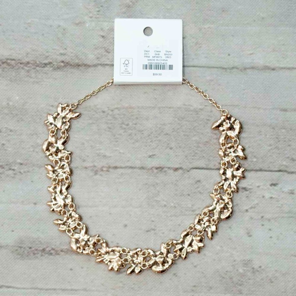 NWT J. Crew Pink and Red Crystal Leaves Statement Necklace - Picture 6 of 7